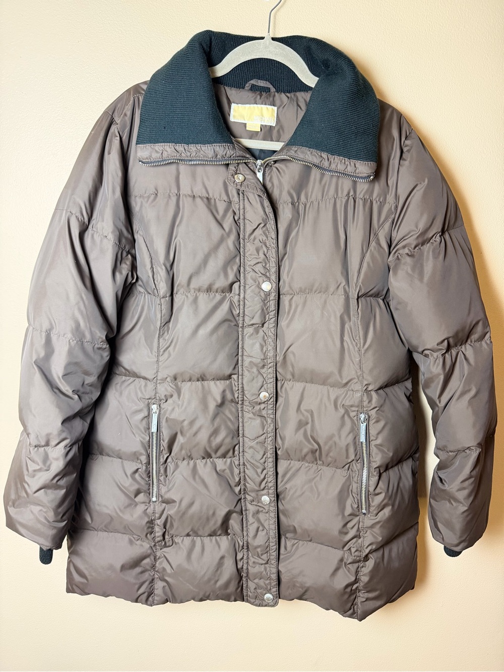 Michael Kors Down Puffer Jacket Women’s L Taupe Brown Quilted Winter Coat